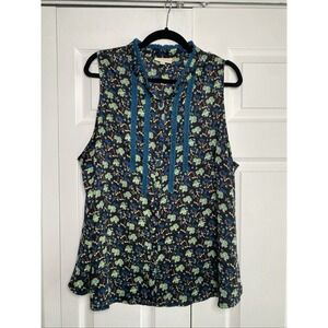 Modcloth Womens 2X Blue Sleeveless Top Floral Paisley Career